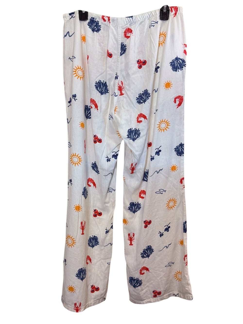 Cali1850 Women’s Wide Leg Cream Beachy Nautical Campy Print Blend Pants sz L - Picture 4 of 11